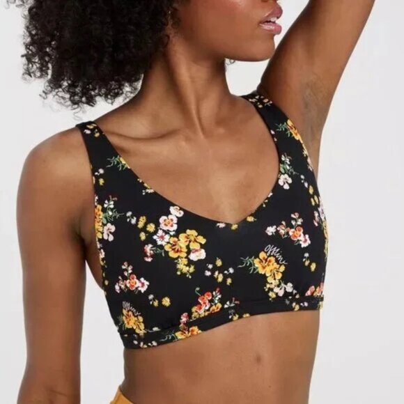 NWT Aerie Offline Goals Plunge Floral Sports Bra Black Size Medium M NEW - Picture 1 of 9